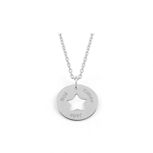 Pendentif médaille ronde 20 mm dentelée en argent rhodié à graver avec ou sans gravure