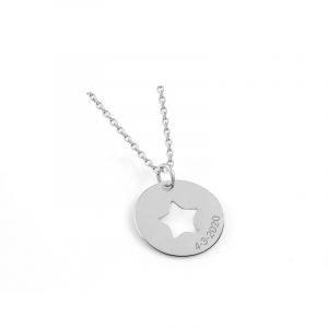 Pendentif personnalisé enfant médaille gravée argent massif ronde D20 mm et étoile