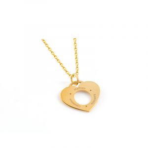 Pendentif personnalisé femme médaille gravée plaqué or cœur 20x18 mm et D8 mm
