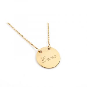 Collier personnalisé femme médaille gravée plaqué or ronde D20 mm