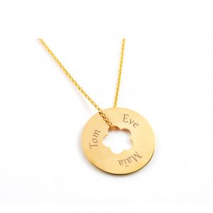 Pendentif personnalisé femme médaille gravée plaqué or ronde D25 mm et fleur