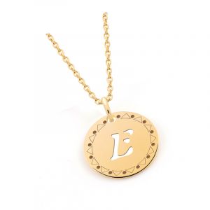 Pendentif personnalisé femme initiale contour déco Plaqué Or ronde D20 mm